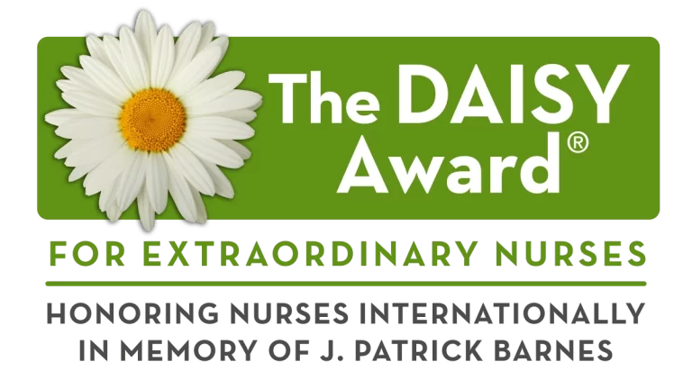 The DAISY Award logo with a daisy flower and text honoring extraordinary nurses in memory of J. Patrick Barnes.