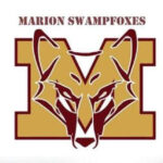Maroon and gold "M" logo with a stylized fox face, text above reads "Marion Swampfoxes."