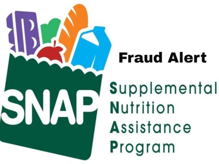 SNAP logo with grocery items, text reads: "Fraud Alert, Supplemental Nutrition Assistance Program."