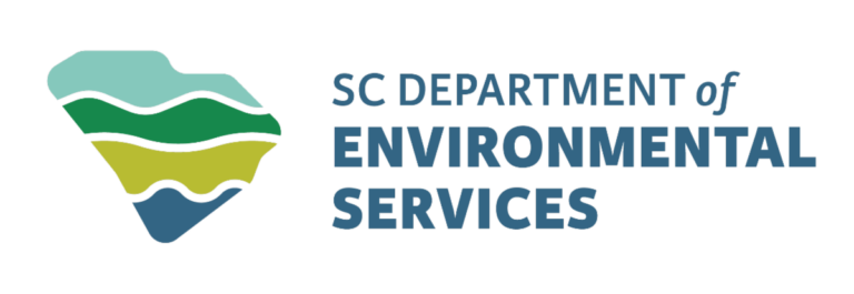 Logo with green circular icon and text: "SC Department Environmental Services" in blue font.