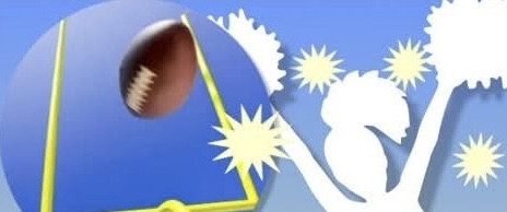 Abstract illustration with a human ear, yellow jagged line, and white starburst shapes on a blue background.