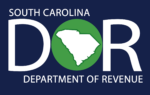South Carolina Department of Revenue logo with a green circle and white state outline on a dark blue background.
