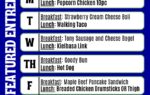 School lunch menu for April 20-24 with daily breakfast and lunch entrees listed for each weekday, plus a QR code to view the full menu online.