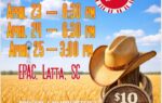 Poster for the youth theater musical "Oklahoma!" with show dates, location in Latta, SC, $10 admission, and an image of a cowboy hat on a fence in a field.