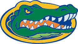 Stylized alligator head logo with fierce eyes and sharp teeth, outlined in yellow, blue, and orange colors.