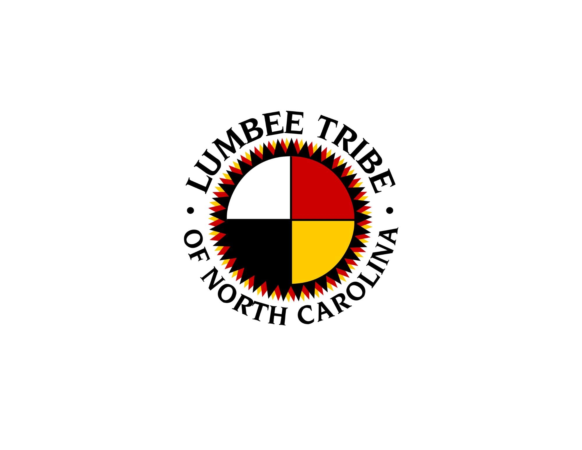 Lumbee Tribe of North Carolina logo featuring a circle with red, yellow, black, and white quadrants, surrounded by text.