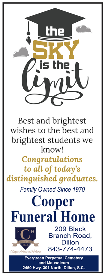 Card with ornate text congratulating graduates: “Best and brightest wishes to the best and brightest students we know! Congratulations to all of today’s distinguished graduates. Family Owned Since 1970.”