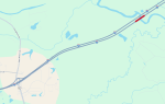 Map showing a section of Interstate 95 with a highlighted red segment indicating traffic congestion or a closed road east of a highway interchange.