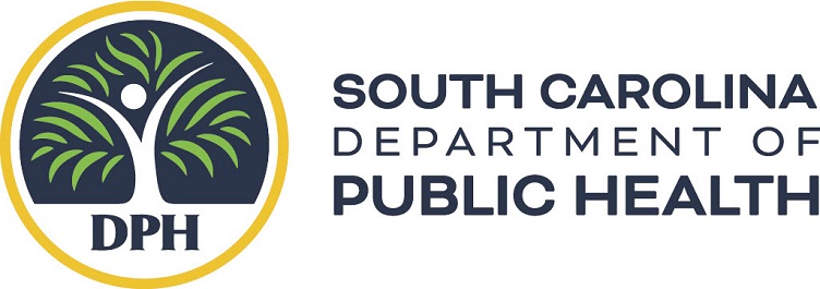South Carolina Department of Public Health logo with blue text and a yellow circular design on the left.