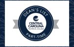 A circular badge with "Dean's List Part-Time" and "Central Carolina Technical College" logo in the center, featuring a blue and gray color scheme.