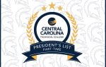 Central Carolina Technical College President’s List Part-Time badge with laurel wreath, stars, and blue ribbon.