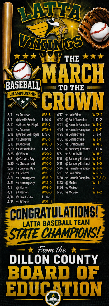 A sports team schedule list with dates, opponents, and game results, displayed in yellow and white text on a black background with crossed hockey sticks graphic at the top.