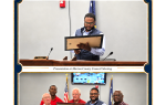 Marion County Council presents an award to Mr. Wyran Watson for 40 years of public service; group photo with framed certificates.