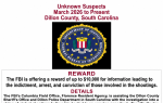 FBI poster seeking information on shootings in Dillon, South Carolina, offering a reward for tips about unknown suspects; suspects considered armed and dangerous.
