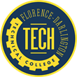 Logo of Florence-Darlington Technical College with "TECH" in the center, surrounded by gear-like yellow border and blue background.