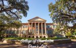 Historic college building with columns and large trees, text reads "College of Charleston Dean's List."