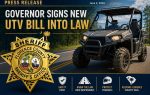 Sheriff’s office graphic announces new law for off-road vehicles, features ATV, safety tips, and law enforcement badge.