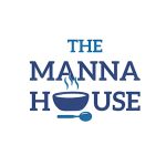 Logo with text "The Manna House," featuring a steaming bowl and spoon as part of the design, on a white background.