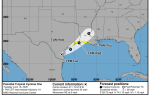 Forecast map showing the projected path and warnings for Potential Tropical Cyclone One in the Gulf Coast from June 16 to June 18, 2026.