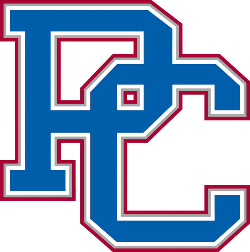 Blue interlocking letters "PC" outlined in white and red, representing a sports team or organization logo.