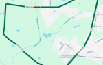 Map showing highlighted roads forming a loop, with a short red segment on S-40-1694 near Beasley Creek, and surrounding landmarks labeled.