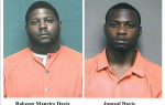 Two men in orange prison uniforms in mugshot-style photos, with the names Rakeem Maurice Davis and Jamaal Davis displayed below their respective images.