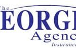 Logo for The George Agency LLC Insurance, with blue text and a curved line above "George".