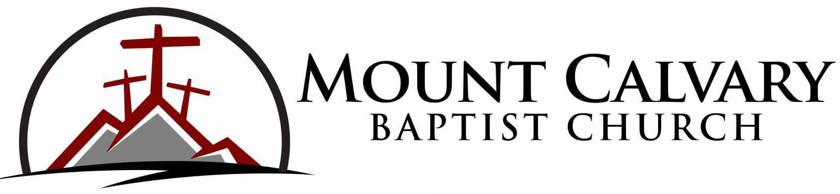 Logo with three crosses on a hill and the text "Mount Calvary Baptist Church" beside the image.