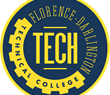 Yellow and blue circular logo for Florence-Darlington Technical College with “TECH” in the center and gear design around the border.