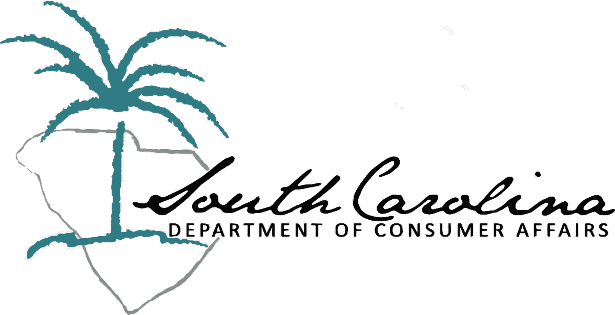 Logo with a palmetto tree over South Carolina outline and text reading "South Carolina Department of Consumer Affairs."